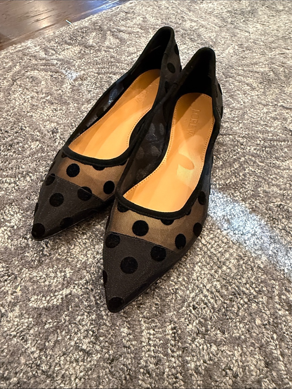 J.Crew Black Sheer Mesh Polka Dot Pointed Toe Flats Size 5.5